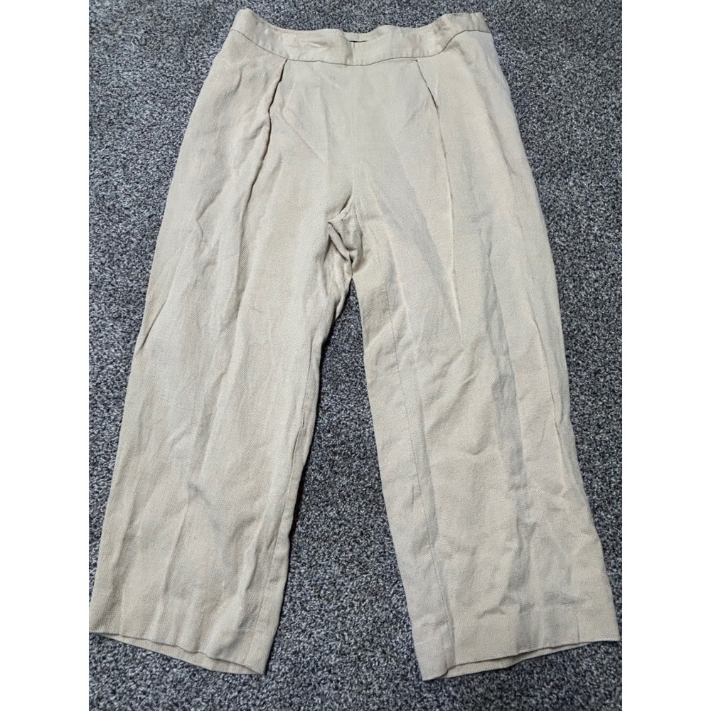 A2 Lauren Ralph Lauren Beige Linen Blend Wide Leg Pleated Trousers Plus Size 18W